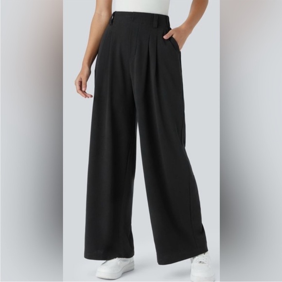 NWT HALARA High Waist Wide Leg Black Pants with Pockets Large - Picture 1 of 13